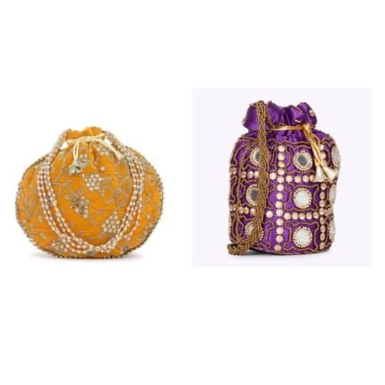 Combo - Designer Embroidered Potli Bag - Yellow & Purple