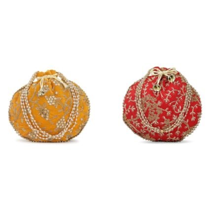 Combo - Designer Embroidered Potli Bag - Yellow & Red