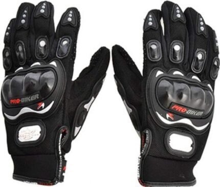 Synthetic Leather Motorcycle Gloves (Black, Medium)